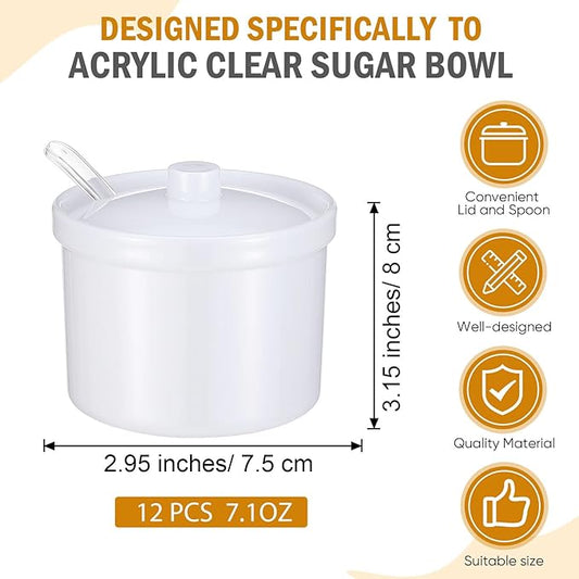 Tioncy 12 Pcs Hot Cocoa Bar Supplies Sugar Bowls with Lid and Spoon Party Bar Ice Cream Sundae Caramel Apple Dipping Container Christmas Acrylic Candy Dispenser with Tag (7.1 oz,White)