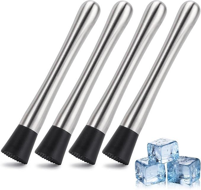 4 Pack Muddlers for Cocktail 304 Stainless Steel Fruit Crusher 9.8" Long Ice Crusher for Bar Party and Home