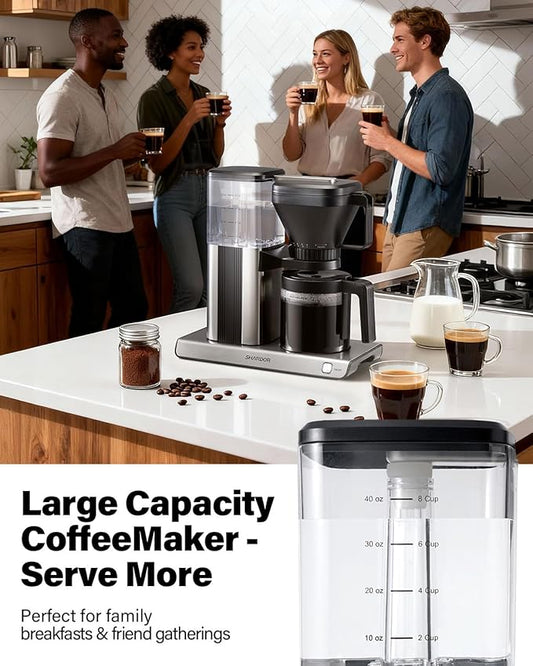 SHARDOR 8-Cup Drip Coffee Maker with Reusable Filter and Glass Coffee Pot,Black and Sliver