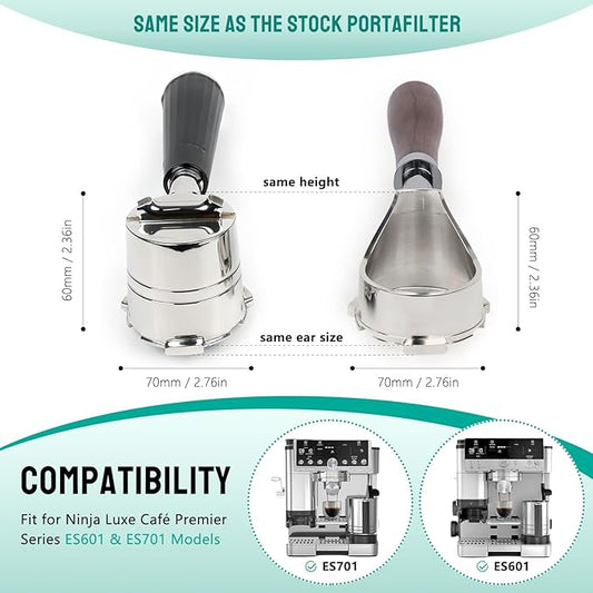 Bottomless Portafilter for Ninja Luxe Café ES601 & ES701C Models | Basket Not Included | Compatible with Stock Filter Basket | Walnut Handle