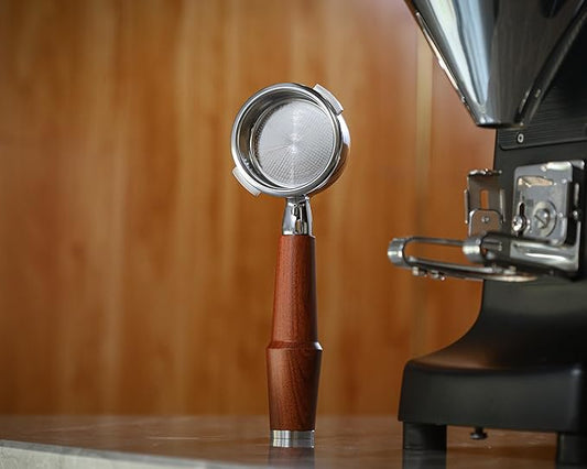 KNODOS 58mm Gaggia Espresso Accessories Kit –Rosewood Naked Portafilter, Auto-Level Espresso Press, Ground Distribution Tool, Wooden Barista Holder & Coffee Puck Knock Bin