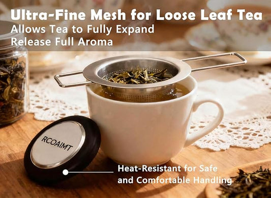 Tea Infuser for Loose Leaf Tea, 2 Pack Stainless Steel Tea Strainer with Long Foldable Handle, Fine Mesh Tea Filter for Teapots, Mugs, Cups & Coffee