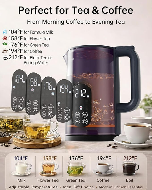 Electric Kettle with Temperature Control, 1.7L Stainless Steel Hot Water Kettle, 5 Presets for Tea & Coffee, 2H Keep Warm, Fast Boil, Auto Shut-Off & Boil-Dry Protection, Cordless Tea Kettle,Purple