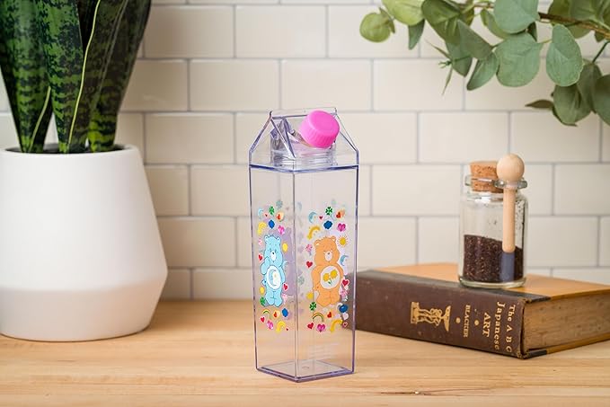 Silver Buffalo Care Bears Featuring Friend, Cheer, Grumpy, and Best Friend Bear Plastic Milk Carton Pitcher Bottle, 16.2 Ounces