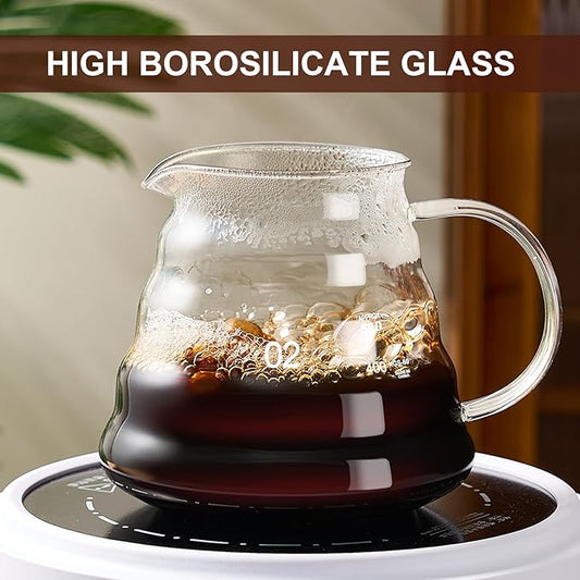 gegewawa Pour Over Coffee Maker Set 20 OZ, Borosilicate Glass Coffee Server with 50 pcs V60 Paper Filter, Pour Over Coffee Dripper Carafe for Home Cafe Restaurant Camping