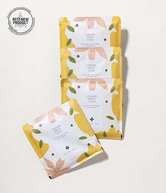 Art of Tea | Ginger Spice Chai Concentrate | 4 Pack 2.8 oz Chai tea bags (8 Servings per bag) | Chai Tea Latte Concentrate