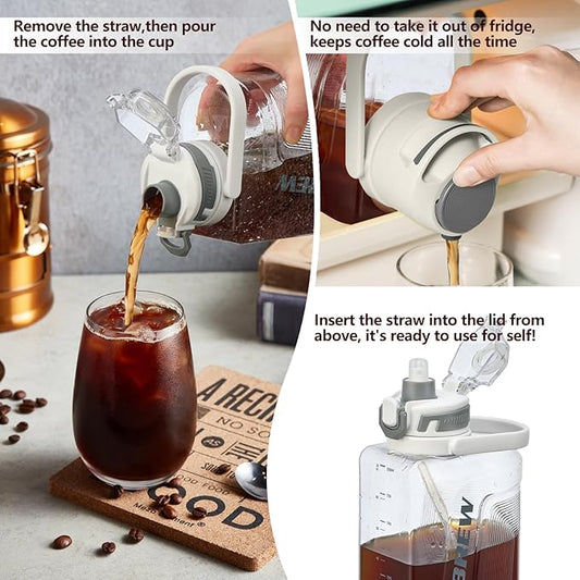Itslife Cold Brew Coffee Maker, 68oz Iced Coffee Tritan Pitcher with Filter, 2 Pour Spout Lids For Airtight & Leak-Proof Coffee Barrel(Black)