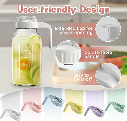 Mason Jar with Pour Spout Lid V-shaped, 2 Quart Iced Tea Pitcher Double Leak Proof, 64 oz Drink Pitcher for Breastmilk, Sun Tea, Juice, Coffee Creamer