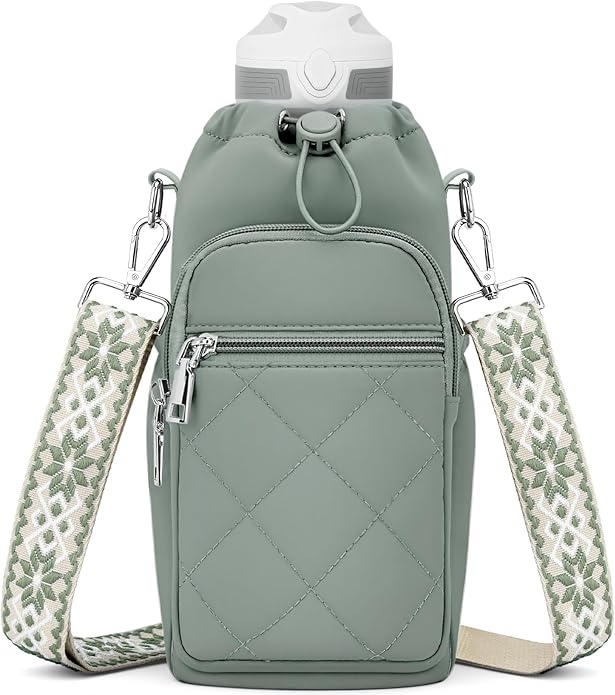 Water Bottle Carrier Bag with Strap, Water Bottle Purse with Phone Pocket 40oz for Walking Hiking