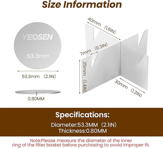53.3mm Espresso Puck Screen with Stand Reusable Espresso Filte 0.8mm Thickness Metal Coffee Filter Mesh Plate for Espresso Portafilter Filter Basket (2Pack)