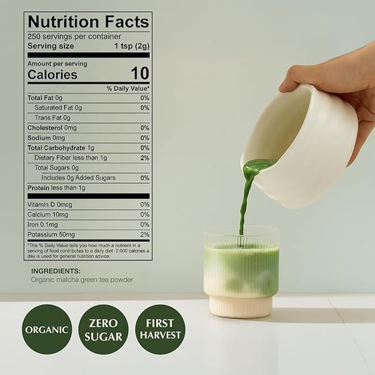 Encha Matcha - Ceremonial Grade Matcha Powder, Organic First Harvest Japanese Green Tea Powder, Tea From Uji, Japan (500g/1.1 lbs)
