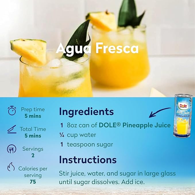 Dole 100% Pineapple Juice, No Added Sugar, Excellent Source of Vitamin C, 100% Fruit Juice, Packaging May Vary, 8.0 Fl Oz (Pack of 24)