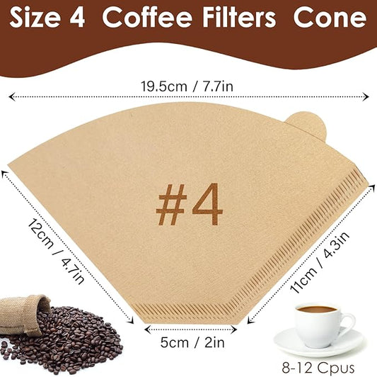 600 Count Coffee Filters #4, Cone Paper Coffee Filters 8-12 Cup, Unbleached Disposable No 4 Coffee Filter Compatible with Ninja Coffee Maker, Pour Over and Drip Coffee Maker