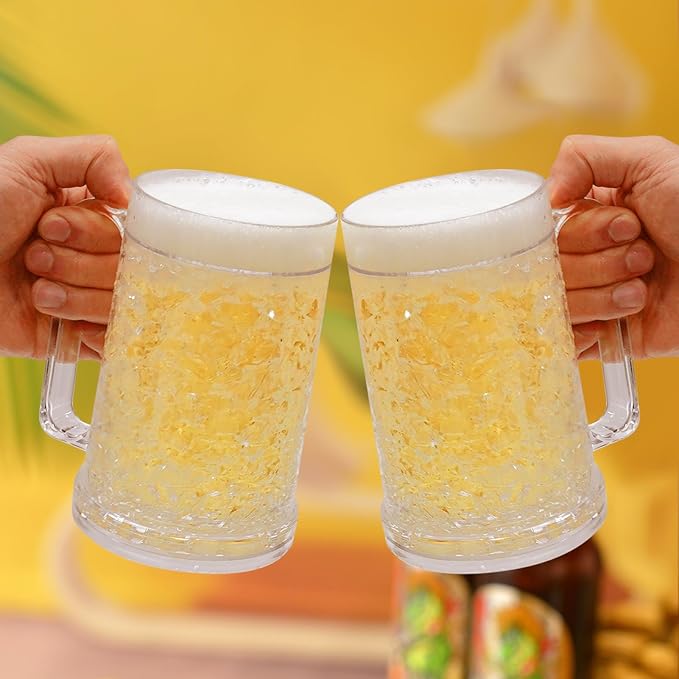 Double Wall Gel Frosty Freezer Ice Mugs Clear 16oz Set of 1 (White), one, BB000