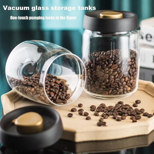 Airtight Coffee Canister,Glass Vacuum Storage Jar 950ml/33.4oz with Airtight Seal ,Coffee Bean Storage Jar Kitchen Storage Container for Coffee, Food Container Transparent Grain Cereals Tank