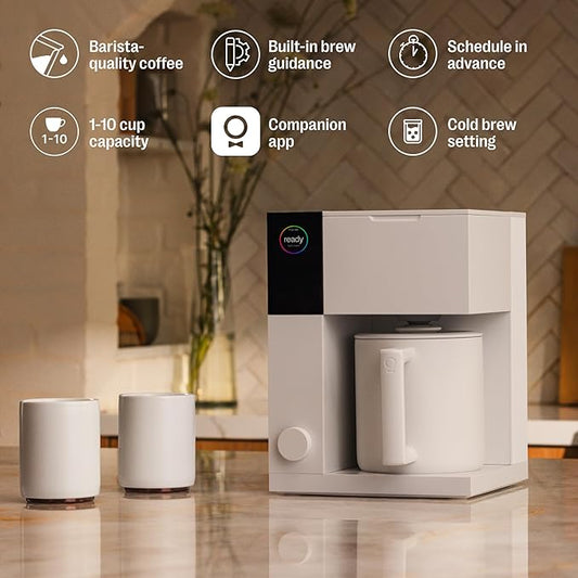 Fellow Aiden Precision Coffee Maker - 10-Cup Thermal Carafe, Built-In Brewing Guidance, Scheduling, Removable Water Tank, Matte White