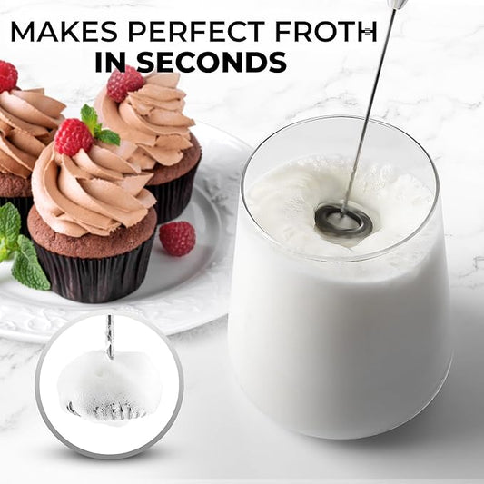 Zulay Powerful Milk Frother Handheld Foam Maker for Lattes - Whisk Drink Mixer for Coffee, Mini Foamer for Cappuccino, Frappe, Matcha, Hot Chocolate by Milk Boss (Orange/Green)