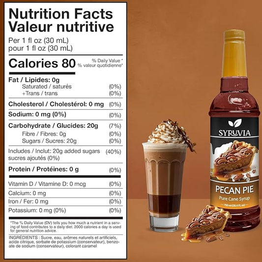 Syruvia Coffee Syrup, Pecan Pie Flavored Syrup for Drinks, Lattes, and Desserts – 25.4 fl oz,