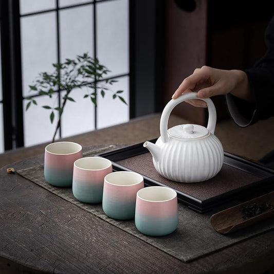 TEANAGOO Japanese Tea Cup, 7.2Oz / 205 ml, Gradient Pink Green, H11, 4 Pcs/Box, Japansese Cups, Chinese Tea Cups, Asian Tea Cups no Handles, Tea Cup Ceramic Cup for Japanese…