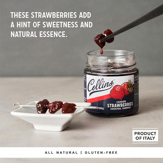 Collins Strawberries in Syrup, Cocktail Garnish for Daiquiris, Sours, Champagne, Desserts and Baked Goods, Garnishing Syrups, Home Bar Accessories, Candied Strawberry, 10.6 oz, Set of 1
