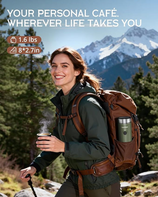 Portable Espresso Machine, 9600mAh, Travel Electric Coffee Maker with 20 Bar Self-Heating, Lightweight Car Coffee Machine with NS Capsules & Grounds for RV, Hiking, Camping, Office