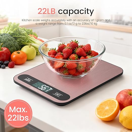Premium Digital Kitchen Scale, Precision Accurate to 1g, Stainless Steel with LCD Display, 6 Units with Tare Function,Pink - Perfect for Baking, Cooking, and Coffee