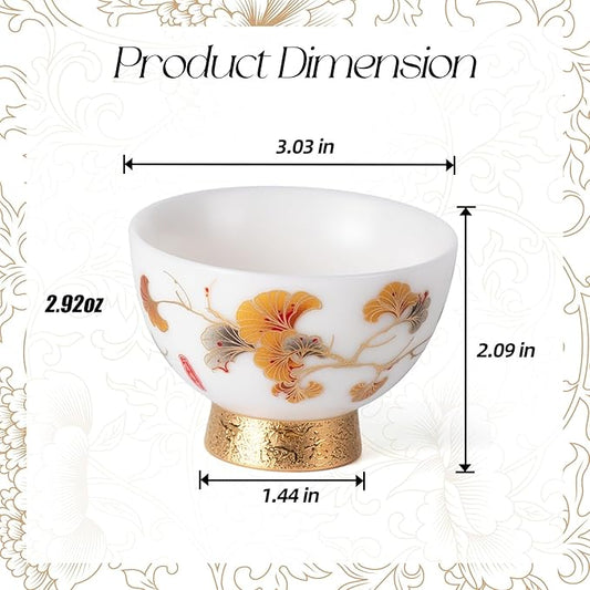 KAMMAK Ceramic Tea Cups Small, Cute Vintage Coffee Cup Set of 2, Porcelain Teacups Espresso Mug, 2.9oz Hand Painted Chinese Afternoon Tea Party Mugs, Birthday Gift for Women Men, High Footed
