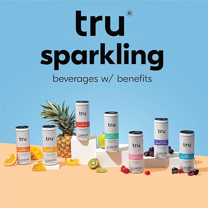 Tru Gut Seltzer, Sparkling Water with Prebiotics, Probiotics & Vitamin B3, Peach Juice & Natural Flavor, Lightly Carbonated, Gluten Free, Vegan, Caffeine Free, Low Calorie, 12 FL OZ Cans, 12 Pack