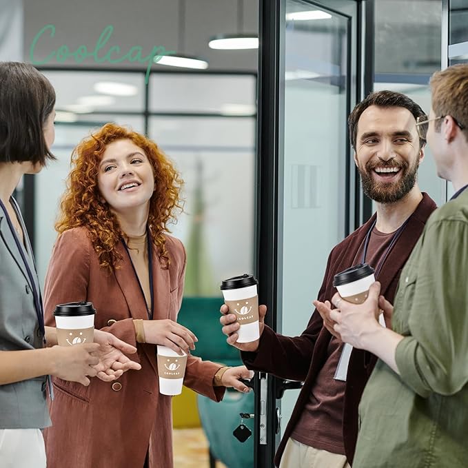 Coffee Cups with Lids and Sleeves, 12 Ounce 50 pack To Go Coffee Cups with Lids, Disposable Hot Coffee Paper Cups Bulk for Hot Beverage (12 Ounce, White)