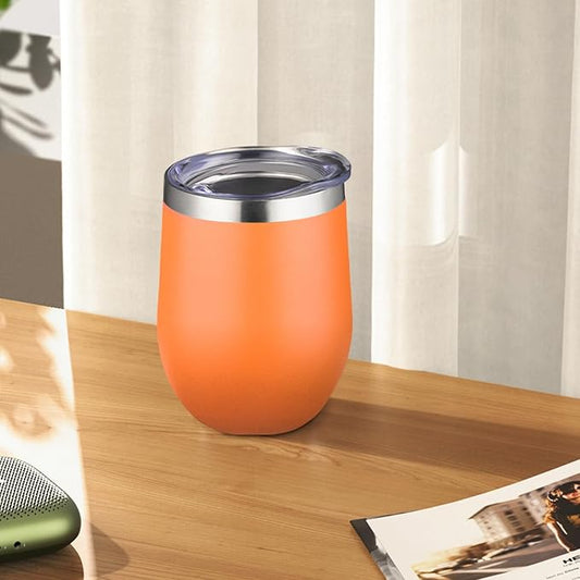 12oz Stemless Wine Tumbler with Lid Double Wall Insulated Wine Cup Stainless Steel Glasses Tumbler with Straw Insulated cocktail Tumbler Coffee Mug for Hot and Cold Beverages (Multicolor-4,4Pack)