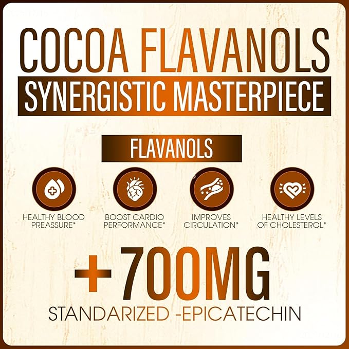 High Flavanol Cocoa Powder - 1500mg Per Serving with Cocoa Flavanols & Flavonoids 700mg Epicatechin, Boosts Circulation, Nitric Oxide, Energy and Heart Health - 300g(1)