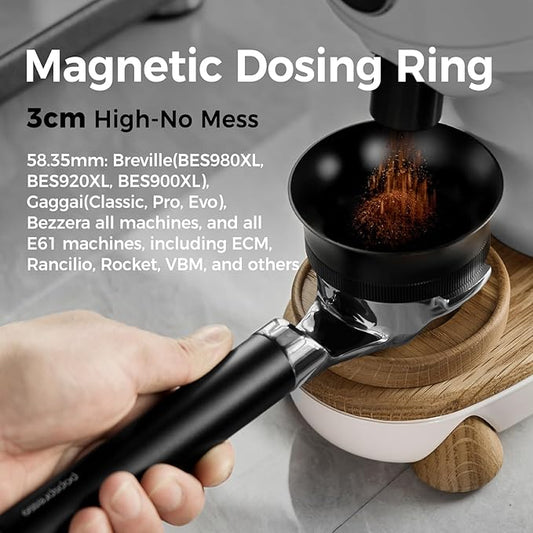 V3 Magnetic Espresso Dosing Ring & 316 Stainless Steel Puck Screen, 3cm High No Mess Coffee Dosing Funnel, Even Extraction Filter, Fits Over 58mm Tamper, Distributor & Portafilters