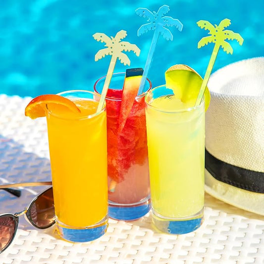 100 Pieces Swizzle Stick Cocktail Drinks Stirrers Disposable Plastic Stirring Sticks for Bar Juices Chocolate Milk Home Restaurant Party(Coconut Trees)