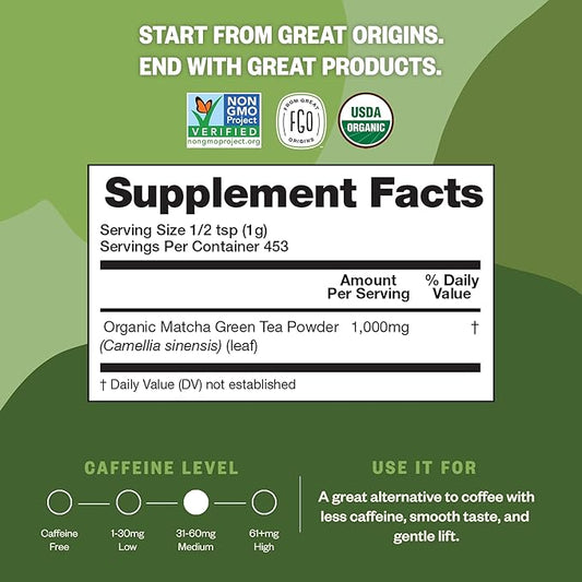 FGO Organic Matcha Green Tea Powder, Japanese Culinary Grade for Cooking, Baking, and Smoothies, 4 Ounce Resealable Bag, Packaging May Vary (Pack of 1)