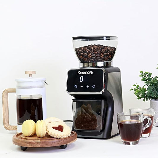 Kenmore Conical Burr Coffee Grinder - Electric Maquina de Moler Café for Espresso, French Press, Drip, Adjustable Grind Size, Bean Mill, Digital Control, Spice Grinding, Home Use