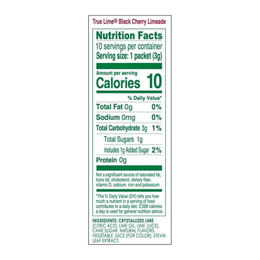 TRUE LIME Black Cherry Limeade Drink Mix (10 Packets) | Made from Real Limes | No Preservatives, No Artificial Sweeteners, Gluten Free | Water Flavor Packets & Water Enhancer with Stevia