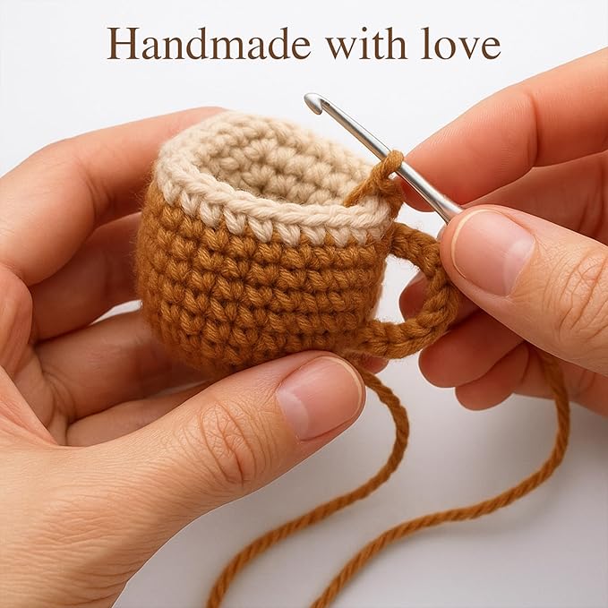 Birthday Gifts for Mom from Daughter Son Kids, Mothers Day Crochet Coffee Lover Gifts, Cute Funny Small Handmade Presents Meaningful Desk Decor