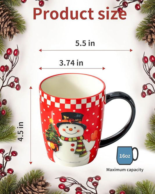 HASENSE Coffee Mugs for Valentine's Day, 15 OZ Coffee Cups Ceramic Set of 4 with Handle for Man Woman, Colorful Christmas Porcelain Coffee Cups Set for Tea, Cocoa, Milk, Latte and Cappuccino