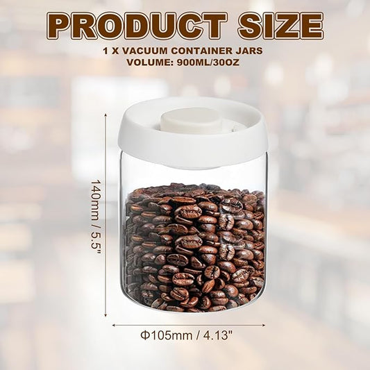 uxcell Coffee Vacuum Container, 900ml/30oz Glass Coffee Bean Storage Container with Lids for Spices Biscuits Loose Leaf Tea, White