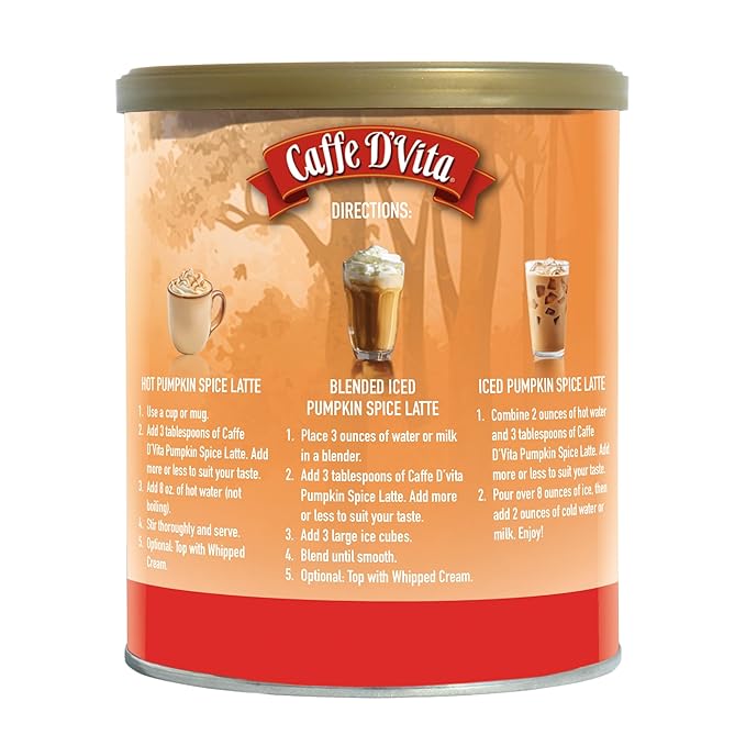 Caffe D'Vita Pumpkin Spice Latte Cappuccino - Instant Coffee Powder Mix, Gluten Free, No Cholesterol, No Hydrogenated Oils, No Trans Fat, 99% Caffeine Free - 1 Lb Can (Pack of 2)