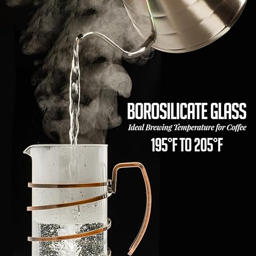 OVENTE French Press Coffee Maker 27 Ounce with Heat Resistant Borosilicate Glass, Stainless Steel Design and 4-Level Filter System, Portable Cold Brewer Pot for Travel, Camping or Gift, Copper FSW27C