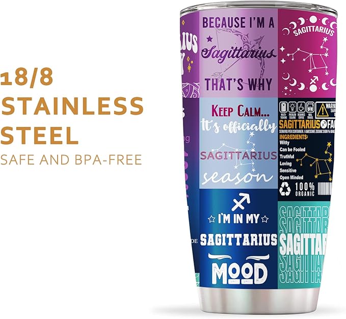 Sagittarius Gifts for Women,Sagittarius Birthday Zodiac Gifts, Astrology Gothic Witchy Constellation Insulated Tumbler With Lid Straw Purple Coffee Mug 20 OZ