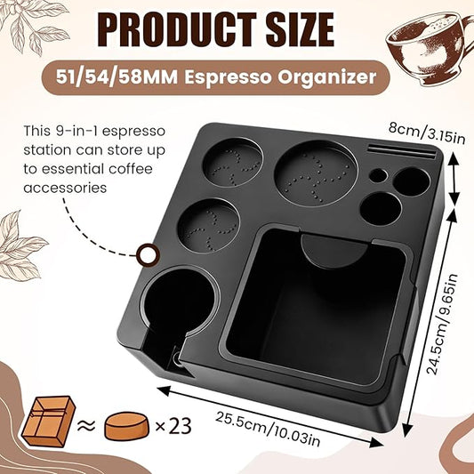 LemonRoad Espresso Knock Box and Tamp Station Fit 51, 54, 58MM Tamper, Distributor, Portafilter and Puck Screen Accessories, Espresso Coffee Organizer Station Box