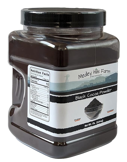 Black cocoa powder by Medley hills farm 1 Lb. in Reusable Container - Great Black cocoa powder for baking - Dutch Processed - Unsweetened