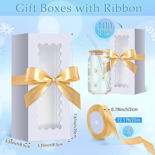 Windyun 100 Pcs Tumbler Gift Boxes for Sublimation Glass Exhibition Boxes Transparent for 12oz 16oz 20oz Shipping Cup Exhibition Packaging for Jars Mug Can Party Supplies (White)