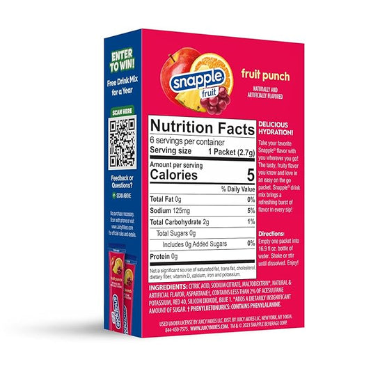Snapple Fruit Punch Powder Drink Mix - 12 Boxes of 6 Powder Sticks, 72 Sticks total | Zero Sugar | On-the-Go Hydration for Refreshing Beverages