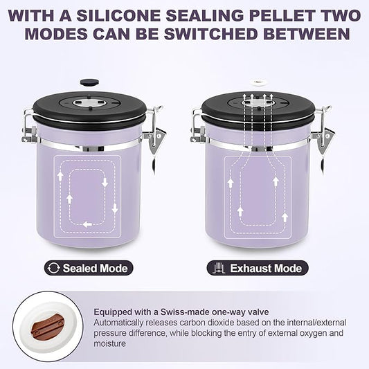 ShanSon Coffee Canister Airtight Coffee Container Stainless Steel Coffee Bean Storage Container with Scoop Coffee Canister for Beans Grounds Sugar Flour Tea Cereal,16OZ, Purple
