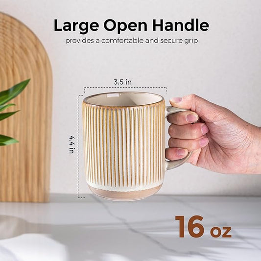 GBhome Large Coffee Mugs Set of 4, 16oz Handmade Stoneware Coffee Mugs Set with Large Handle for Cappuccino/Latte/Tea/Hot Cocoa, Dishwasher & Microwave Safe-Pale khaki