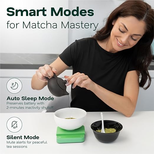 Matcha Scale – 0.1g Precision USB-C Rechargeable Digital Scale for Weighing Matcha Powder | Perfect add-on to Any Matcha Set | LED Display, Timer, Tare