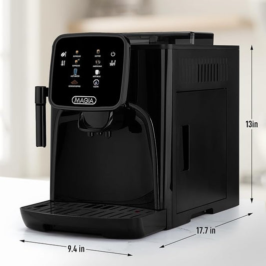 Zulay Kitchen Magia Clasica Automatic Espresso Machine with Built-In Grinder, Touch Panel Coffee Maker, Steam Wand Milk Frother, Adjustable Strength, Self-Cleaning, Black